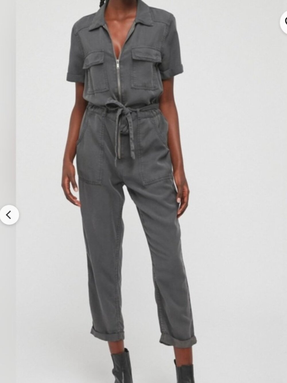 Grey jumpsuit Large zipper short sleeve
